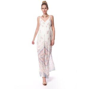 Seraphine Maternity Maxi Dress UK 12/US 8 White Pink Paisley Print Sleeveless